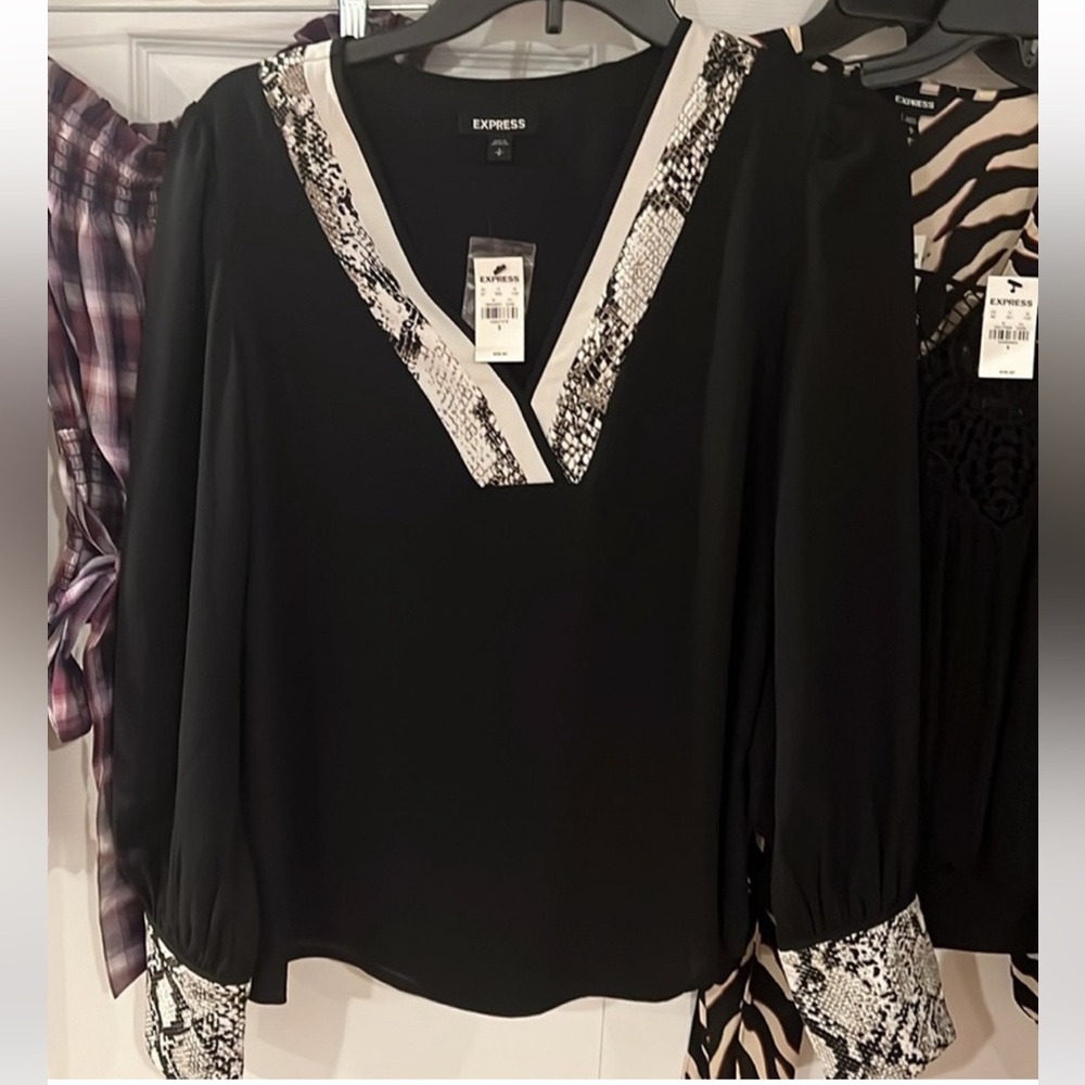 Express V-Neck Blouse with snakeskin details